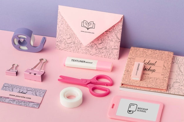 High Angle Of School Supplies Collection Mock-Up Psd