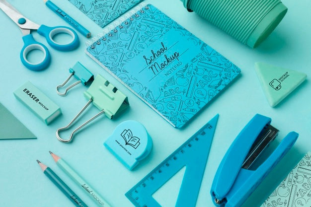 High Angle Of School Supplies Collection Mock-Up Psd