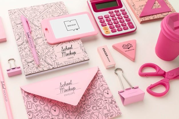 High Angle Of School Supplies Set Mock-Up Psd