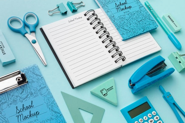 High Angle Of School Supplies Set Mock-Up Psd