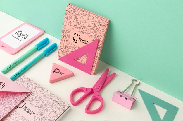 High Angle Of School Supplies Set Mock-Up Psd