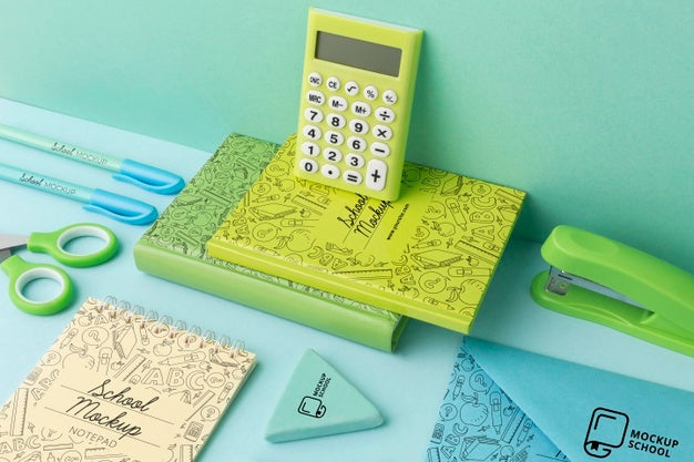 High Angle Of School Supplies Set Mock-Up Psd
