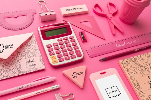 High Angle Of School Supplies Set Mock-Up Psd