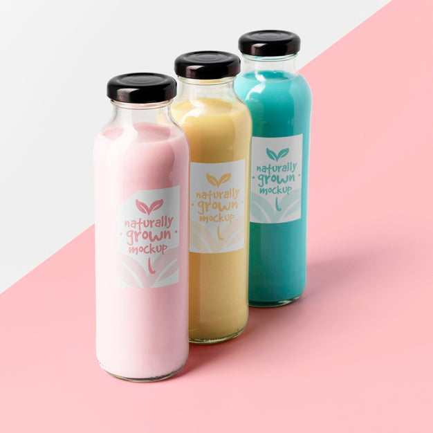 High Angle Of Selection Of Clear Juice Bottles Psd