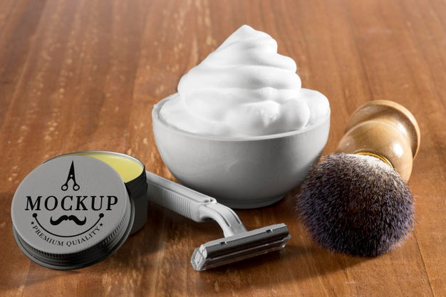 High Angle Of Shaving Foam And Brush With Razor Psd