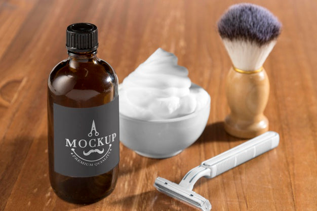 High Angle Of Shaving Foam And Razor With Brush Psd