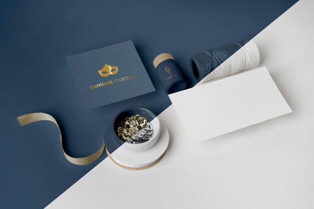 High Angle Of Simplistic Carnival Invitation With Beads And Thread Psd