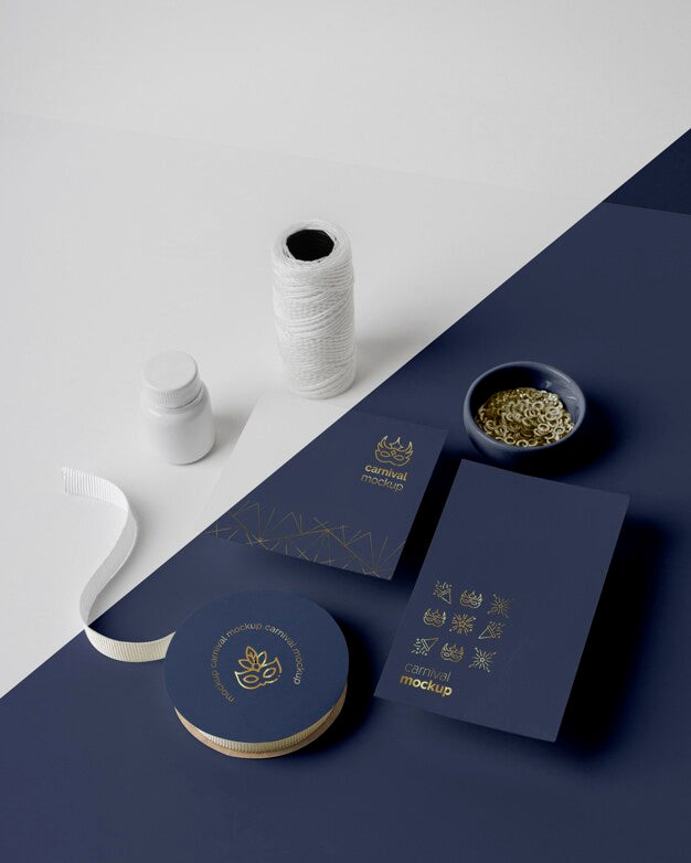 High Angle Of Simplistic Carnival Invitation With Beads, Thread And Tape Psd