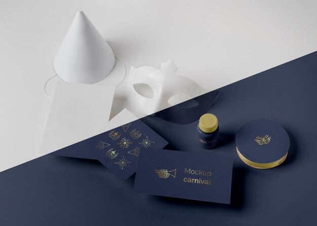 High Angle Of Simplistic Carnival Invitation With Cone And Mask Psd