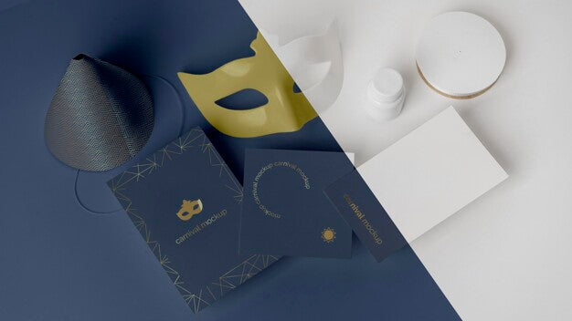 High Angle Of Simplistic Carnival Invitation With Mask And Cone Psd