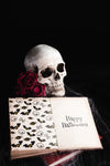 High Angle Of Skull And Book With Spiderweb Psd