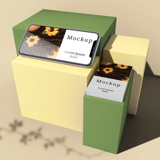 High Angle Of Smartphone And Card On Boxes With Shadow Psd