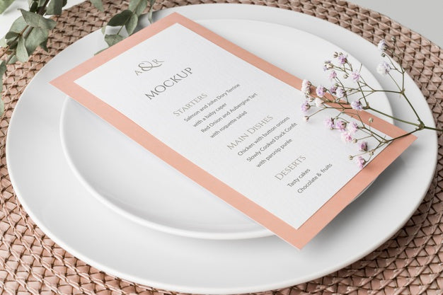 High Angle Of Table Arrangement With Spring Menu Mock-Up Psd