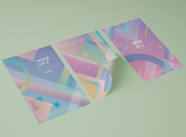 High Angle Of Three Papers  With Geometric Design Psd