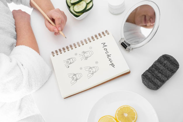 High Angle Of Woman At Home Doing Her Skincare Routine Psd