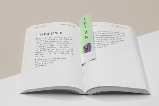 High Angle Open Book And Bookmark Mock-Up Psd