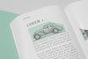 High Angle Open Book Mock-Up With Car Illustration Psd