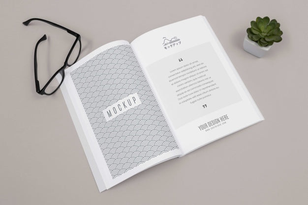 High Angle Open Japan Book Mockup Psd