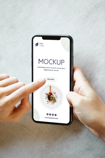 High Angle Phone Mockup And Tea Cup Psd