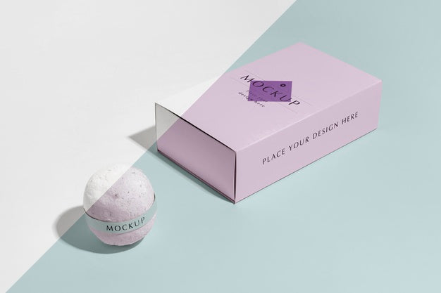 High Angle Pink Bath Bomb And Box Psd