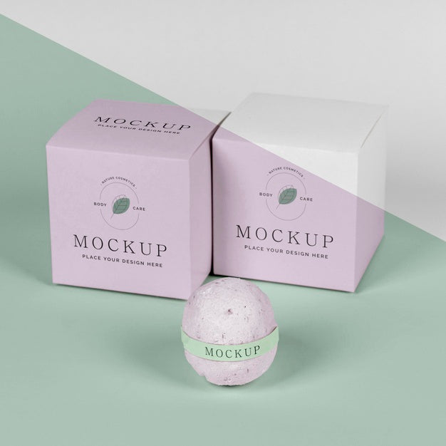 High Angle Pink Boxes And Bath Bomb Psd