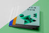 High Angle Stack Of Books Mock-Up With Shapes Psd