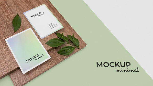 High Angle Stationery Mockup With Leaf Psd