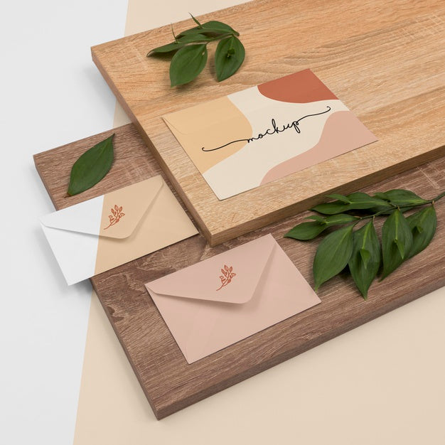 High Angle Stationery Mockup With Wood Psd