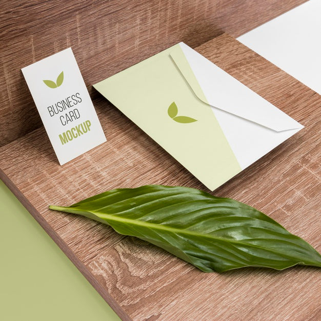 High Angle Stationery With Leaf Psd