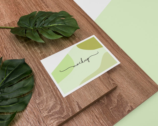 High Angle Stationery With Leaves Psd