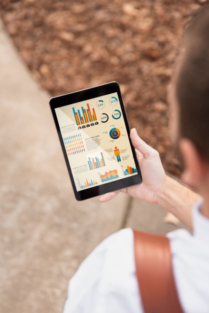 High Angle Student Male With Tablet Psd