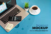 High Angle Workplace Mock-Up With Laptop Psd