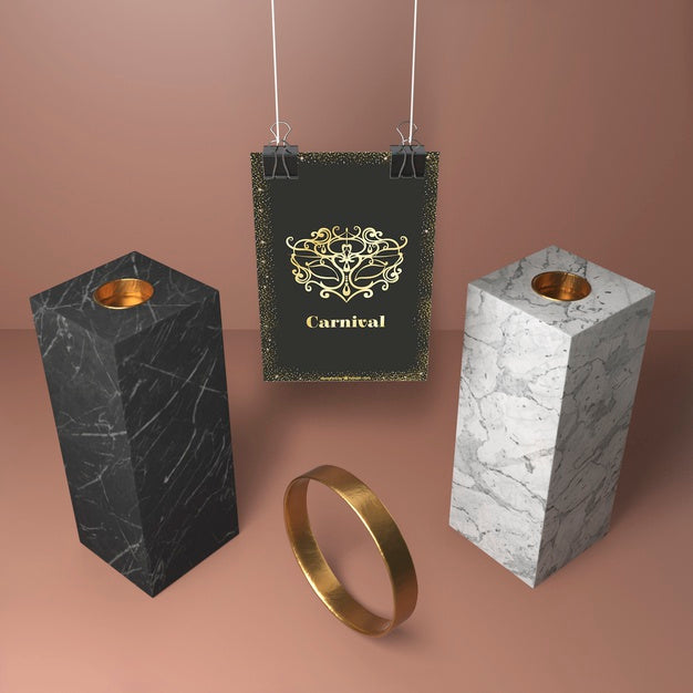 High View Abstract Modern Blocks And Golden Ring Psd