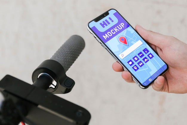 High View Bike And Mobile Mock-Up Psd