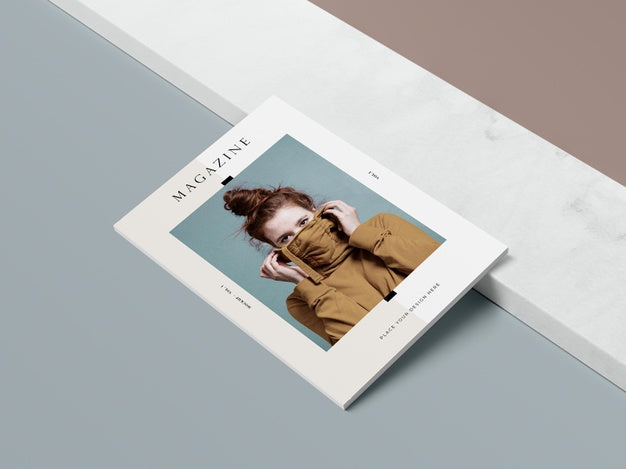 High View Cover With Woman And Shadow Editorial Magazine Mock-Up Psd