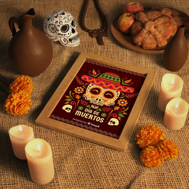 High View Dia De Muertos Mock-Up With Skull Psd