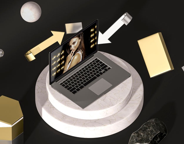 High View Laptop With Fashion Woman Psd
