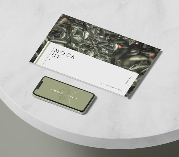 High View Mobile Phone And Editorial Magazine Mock-Up Psd