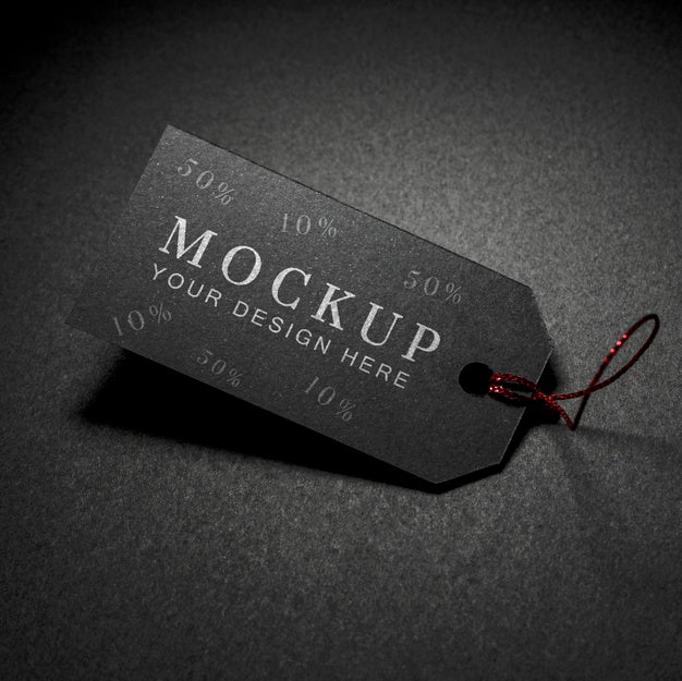 High View Mock-Up Black Friday Price Tag With Thread Psd