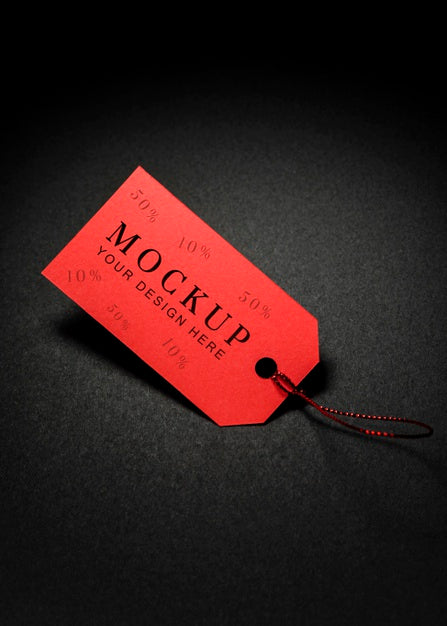 High View Mock-Up Black Friday Red Price Tag Psd