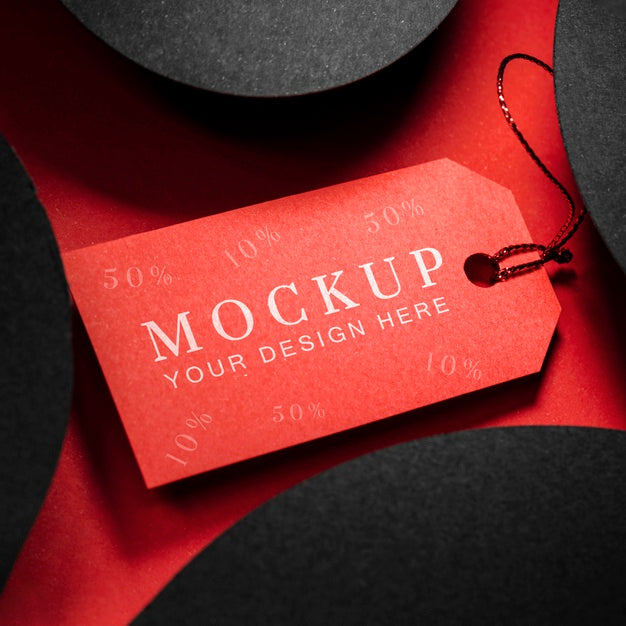 High View Mock-Up Black Friday Red Price Tag Psd