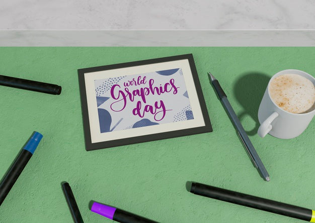 High View Mock-Up Paper And Coffee Psd