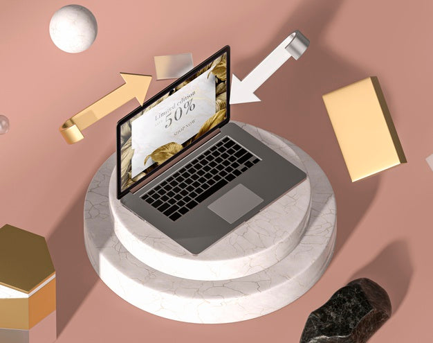 High View Modern Laptop Mock-Up Psd