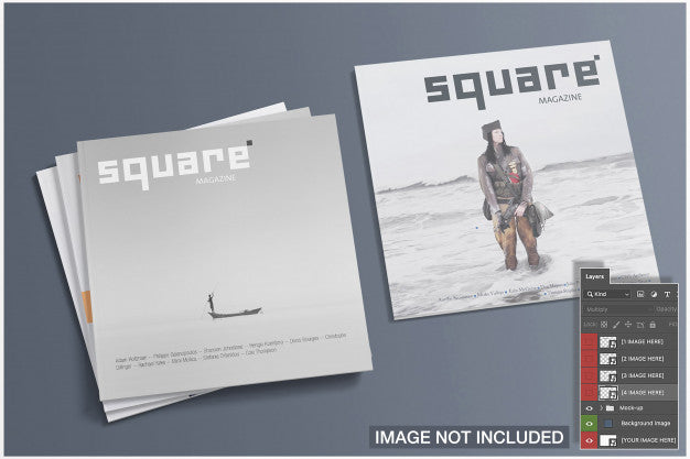 High View Of Four Square Magazines Covers Mockup Psd