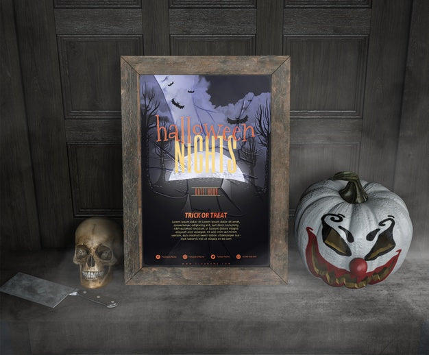 High View Of Halloween Nights Frame Mock-Up Psd