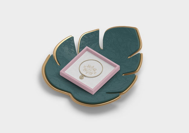 High View Of Monstera Decor Flower And Ring Psd