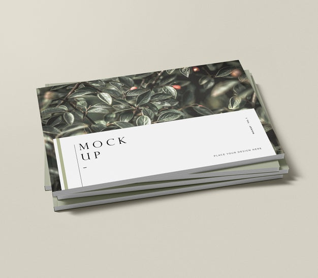 High View Pile Of Natural Editorial Magazine Mock-Up Psd