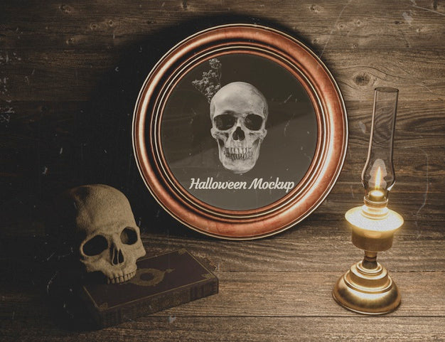 High View Skull With Candle Halloween Mock-Up Psd