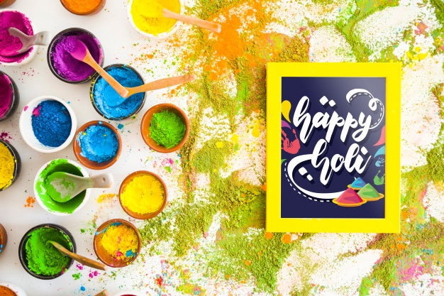 Holi Festival Mockup With Frame Psd
