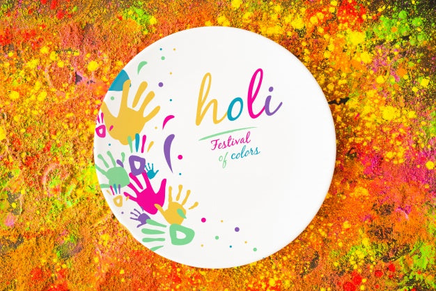 Holi Festival Mockup With Round Plate Psd